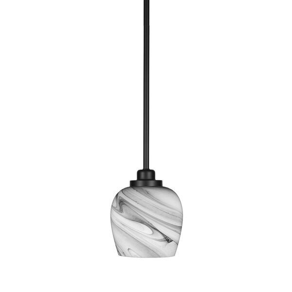 Odyssey Matte Black Eight-Inch One-Light Mini Pendant with Onyx Swirl Glass Shade, image 1