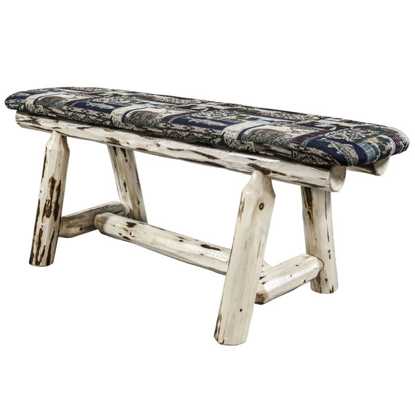 Montana Natural Plank Style Bench with Woodland Upholstery, image 3