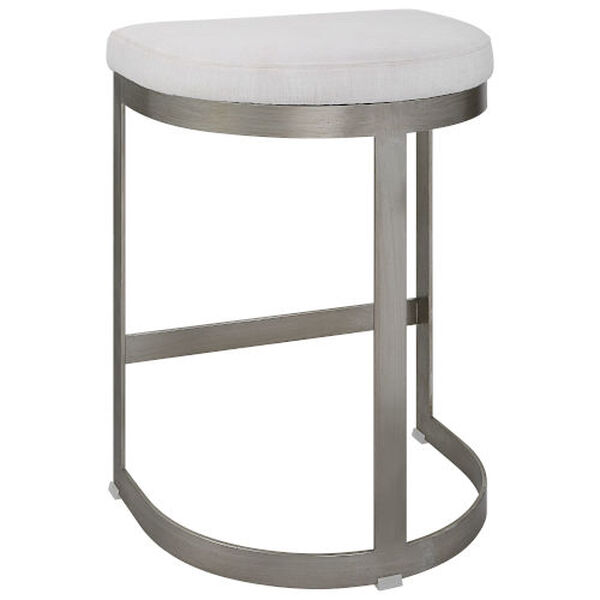 Ivanna Brushed Silver and White Backless Counter Stool, image 5