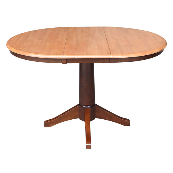 Cinnamon and Espresso Round Pedestal Dining Table with 12-Inch Leaf, image 5