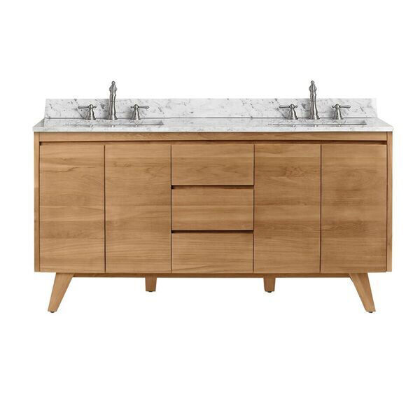 Coventry 61 inch Vanity in Natural Teak with Carrara White Top, image 1