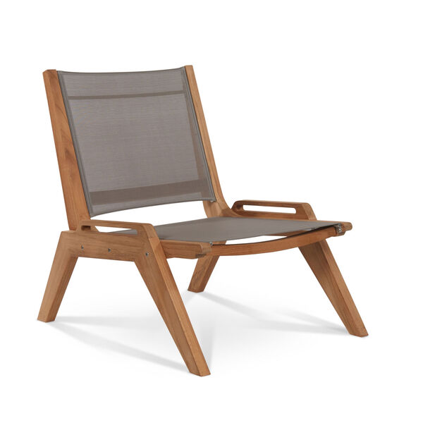 Draper Grey Mesh Fabric Teak Outdoor Sling Chat Chair, image 1