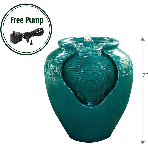 Teal Outdoor Glazed Pot Floor Fountain with LED Light, image 3