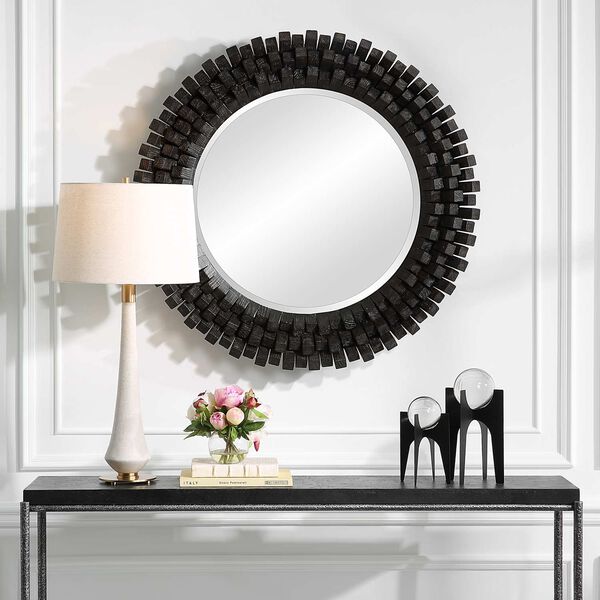 Circle Of Piers Ebony Gray Round Wall Mirror, image 3