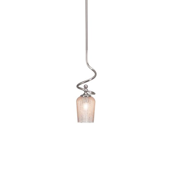 Capri Brushed Nickel One-Light Mini Pendant with Silver Textured Glass, image 1