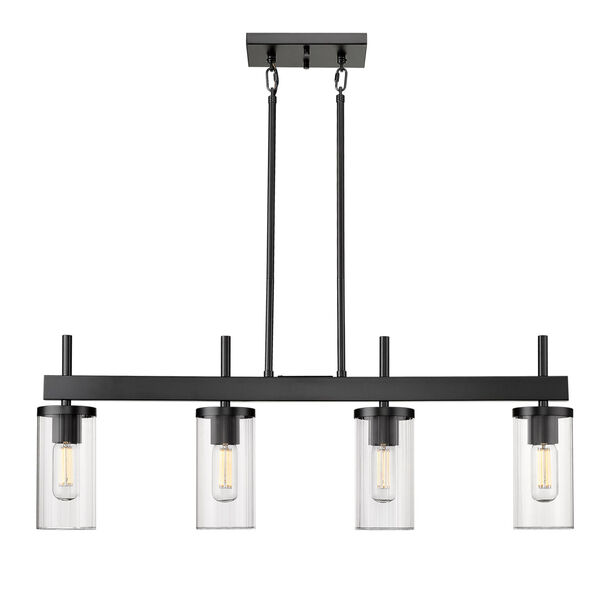 Winslett Matte Black 35-Inch Four-Light Linear Pendant with Ribbed Clear Glass Shade, image 3