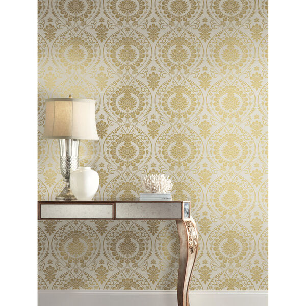 Damask Resource Library Off White and Gold 27 In. x 27 Ft. Imperial Wallpaper, image 1