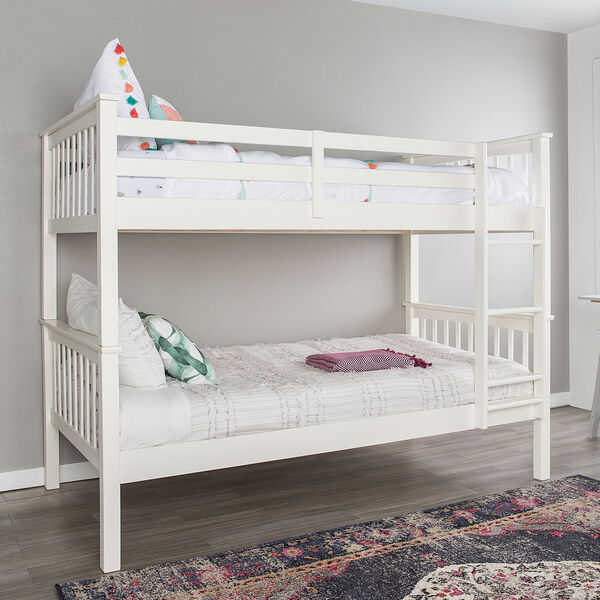 Twin over Twin Solid Wood Mission Design Bunk Bed - White, image 1