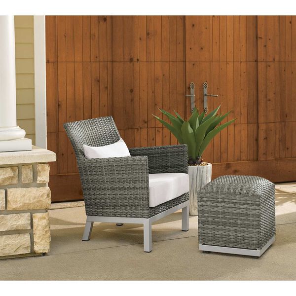 Argento Eggshell White Outdoor Club Chair with Lumbar Cushion and Pouf, image 2