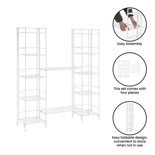 Xtra Storage White Five-Tier Folding Metal Shelves with Set of Two Extension Shelves, image 4