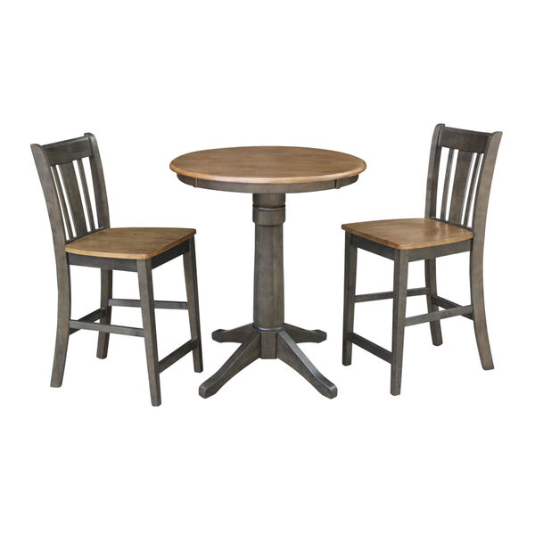 San Remo Hickory and Washed Coal 30-Inch Round Pedestal Gathering Height Table With Counter Height Stools, Three-Piece, image 1