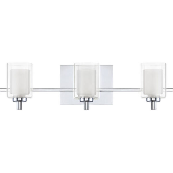 Selby Polished Chrome Three-Light LED Bath Vanity with Outer Clear Glass, image 2