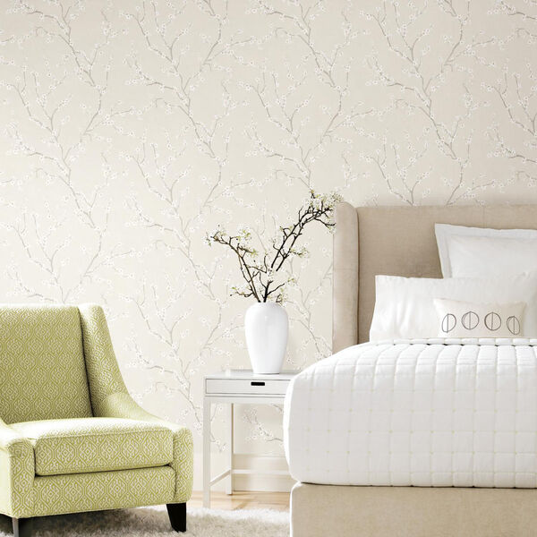 Beige Cherry Blossom Peel and Stick Wallpaper– SAMPLE SWATCH ONLY, image 1