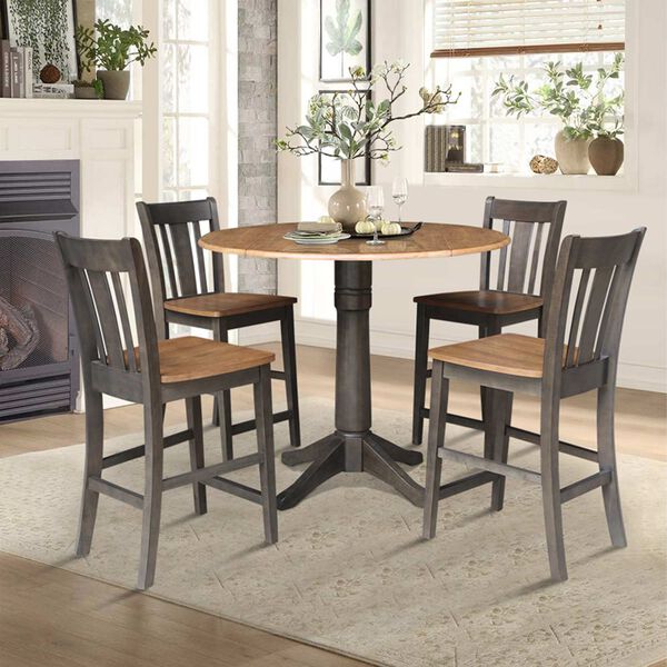 Hickory Washed Coal Round Dual Drop Leaf Counter Height Dining Table with Four Splatback Stools, image 3
