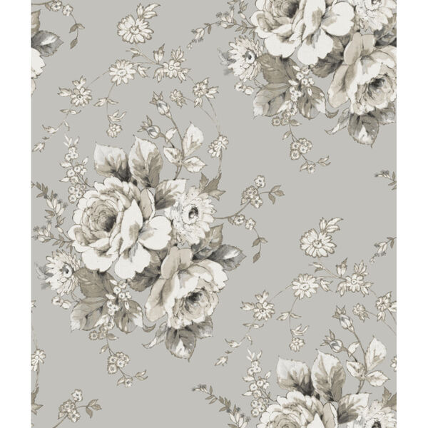 Simply Farmhouse Taupe and White Heritage Rose Wallpaper, image 2