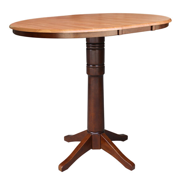 Cinnamon and Espresso Round Pedestal Bar Height Table with 12-Inch Leaf, image 3