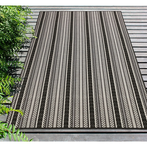 Carmel Rope Stripe Black Stripe Rectangular: 6 Ft. 6 In. x 9 Ft. 3 In. Indoor Outdoor Rug, image 3