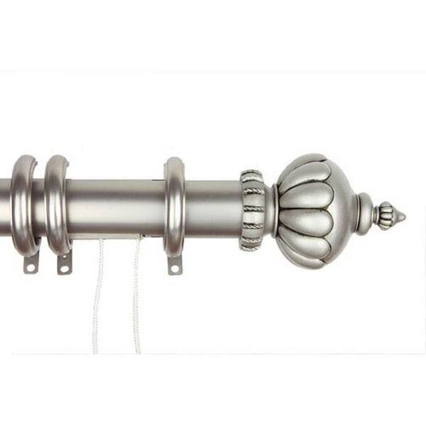 Elite Satin Nickel 66 to 120 Inch Decorative Traverse Rod w/ Rings Imperial Finial, image 1