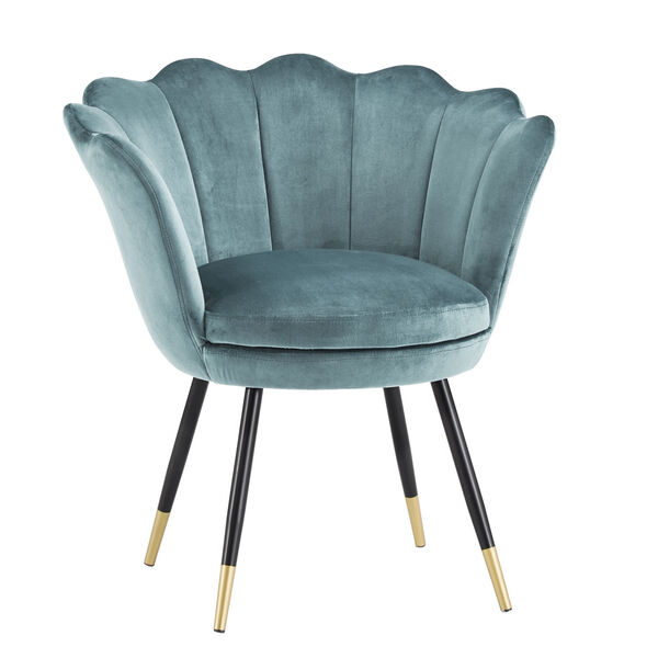 Stella Blue Velvet Seashell Armless Chair with Black and Gold Leg, image 1
