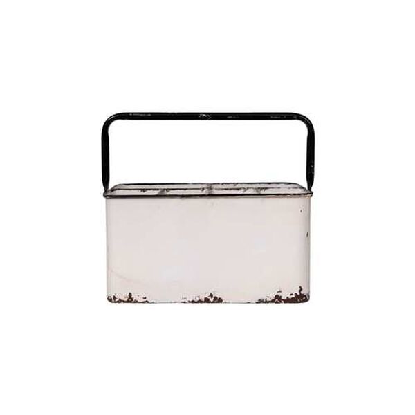 Distressed White Metal Caddy with 6 Compartment, image 4