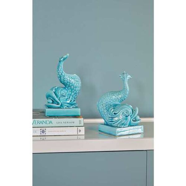Newport Mansions Turquoise Glaze Italian Renaissance Dolphin Figurine, Set of 2, image 10