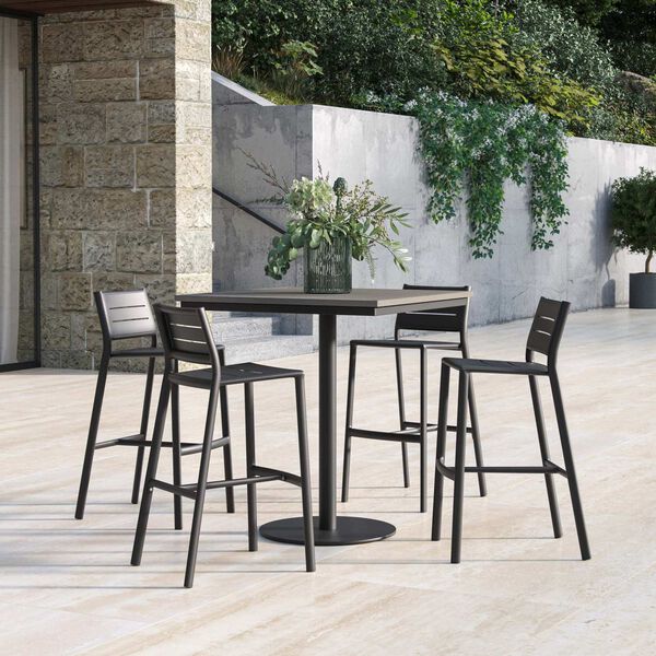 Eilad and Travira Gray Black Five-Piece Square Bar Table and Aluminum Bar Stools Set, image 1