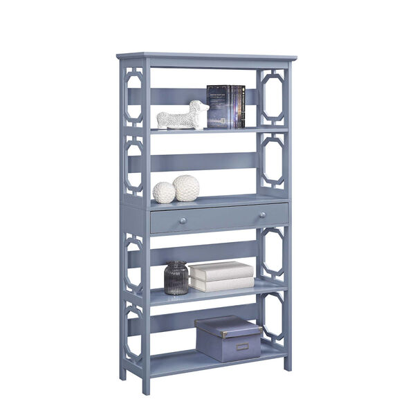Omega Gray 5 Tier Bookcase with Drawer, image 3