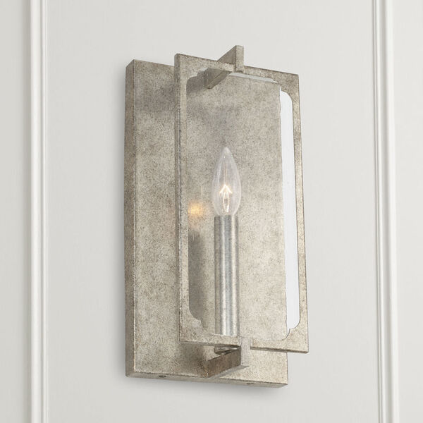 Merrick Antique Silver One-Light Wall Sconce with Clear Seeded Glass, image 3