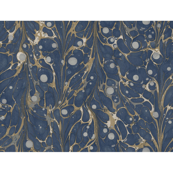 Marbled Endpaper Stonework Navy Peel and Stick Wallpaper, image 2