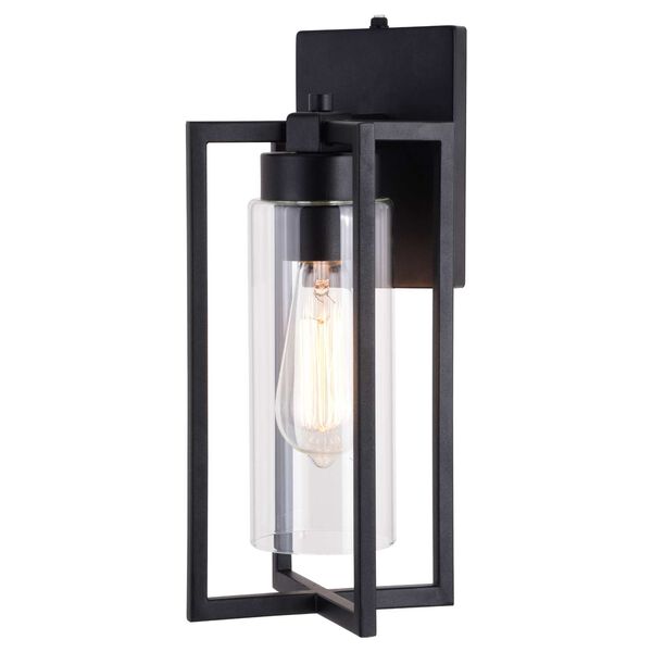 Kilbourne Textured Black One-Light Dusk to Dawn Outdoor Wall Lantern with Clear Glass, image 1