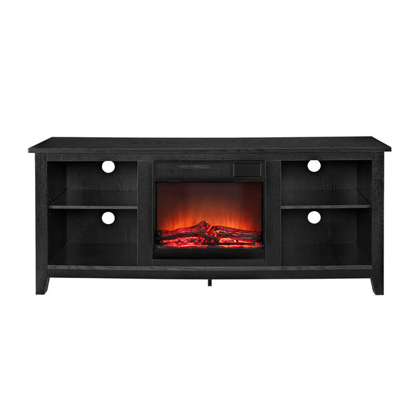 58-inch Black Wood TV Stand with Fireplace Insert, image 2