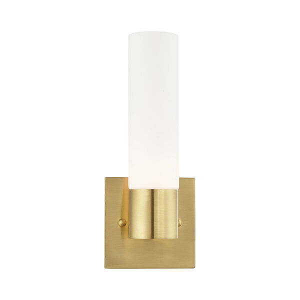 Aero Satin Brass 5-Inch One-Light ADA Wall Sconce with Hand Blown Satin Opal White Twist Lock Glass, image 3
