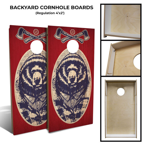 Red and Blue Bear Cornhole Board Set with 8 Bags, image 2