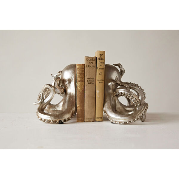 Silver Octopus Bookends, image 1