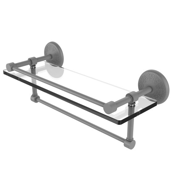 Monte Carlo Matte Gray 16-Inch Glass Shelf with Towel Bar, image 1