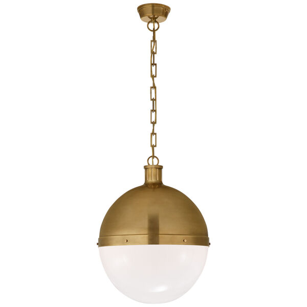 Hicks Extra Large Pendant in Hand-Rubbed Antique Brass with White Glass by Thomas O'Brien, image 1
