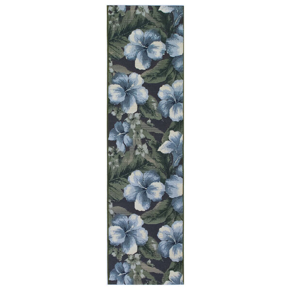 Liora Manne Marina Navy and Green 23 In. x 7 Ft. 6 In. Floral Indoor/Outdoor Rug, image 1