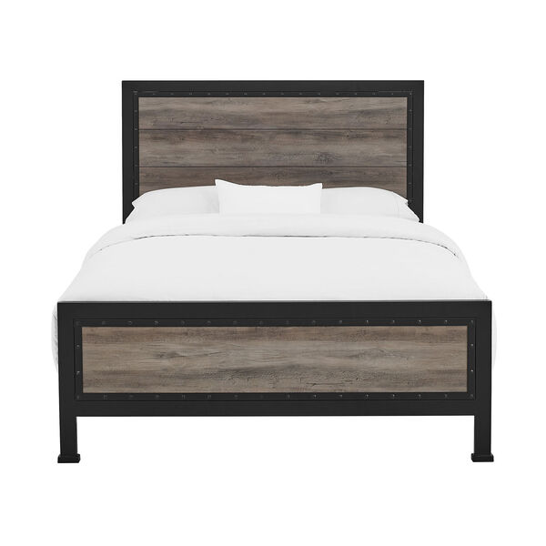 Queen Size Industrial Wood and Metal Bed - Grey Wash, image 10