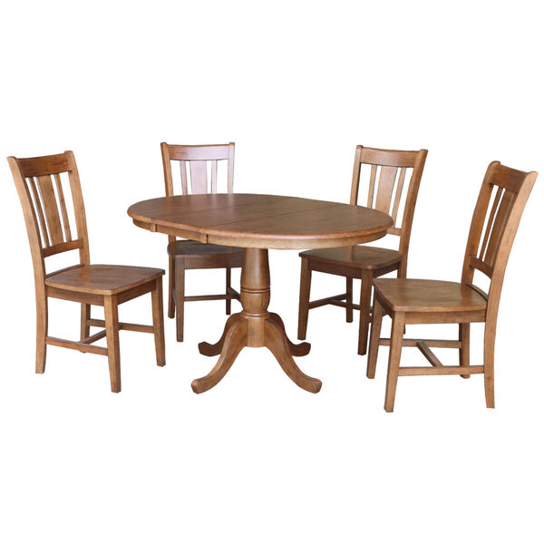 San Remo Distressed Oak 29-Inch Round Extension Dining Table with Four Chair, image 1