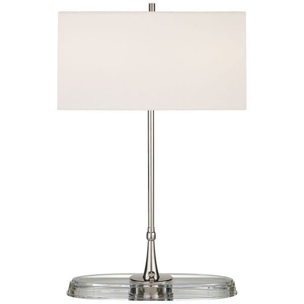 Casper Medium Table Lamp in Polished Nickel and Crystal with Linen Shade by Thomas O'Brien, image 1