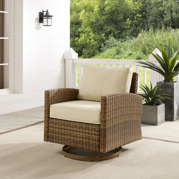 Bradenton Sand and Weathered Brown Outdoor Wicker Swivel Rocker Chair, image 2