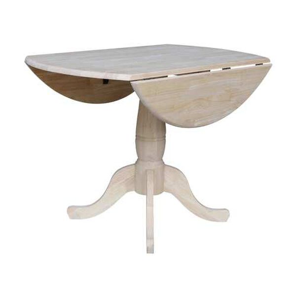 Gray and Beige 30-Inch Round Dual Drop Leaf Pedestal Table, image 4