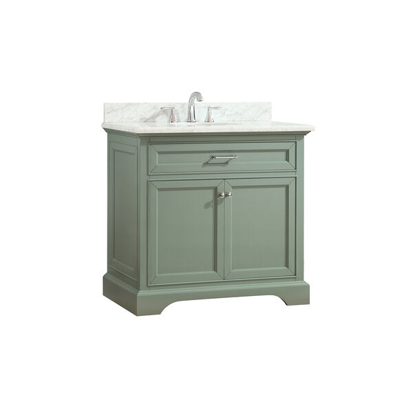 Mercer 37 inch Vanity in Sea Green finish with Carrera White Marble Top, image 2