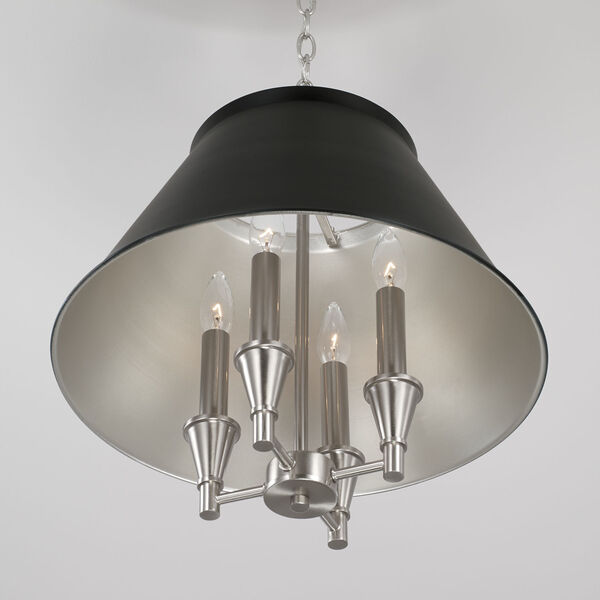 Benson Black and Brushed Nickel Four-Light Pendant with Metal Shade, image 4