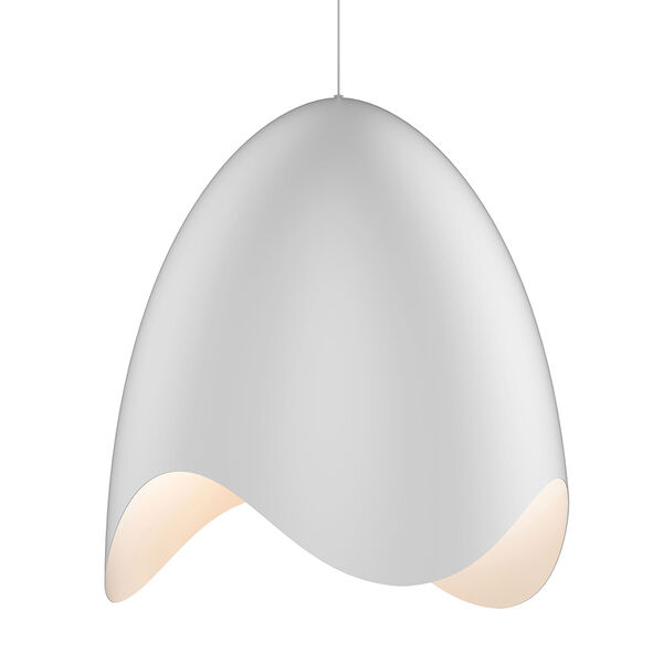 Waveforms Satin White LED Large Bell Pendant with White Interior Shade, image 1