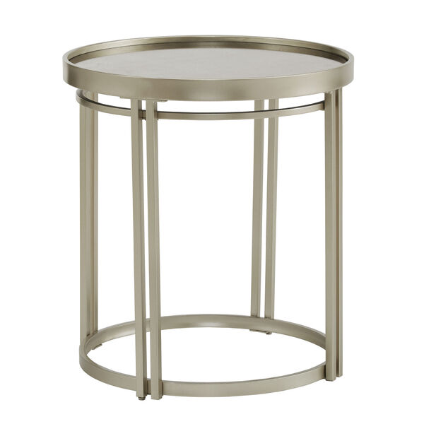 Samantha Champagne Silver Round Antique Mirror Top End Table, image 1