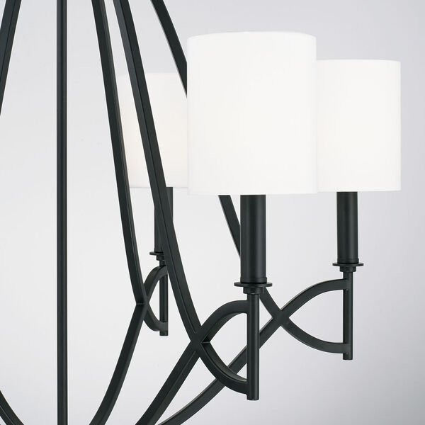 Sylvia Matte Black Six-Light Chandelier with White Fabric Stay Straight Shades, image 4