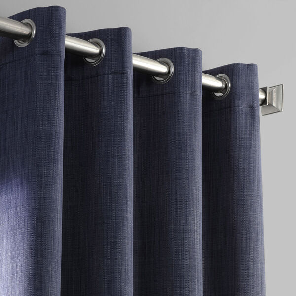 Pacific Blue Italian Textured Faux Linen Hotel Blackout Grommet Curtain Single Panel, image 2