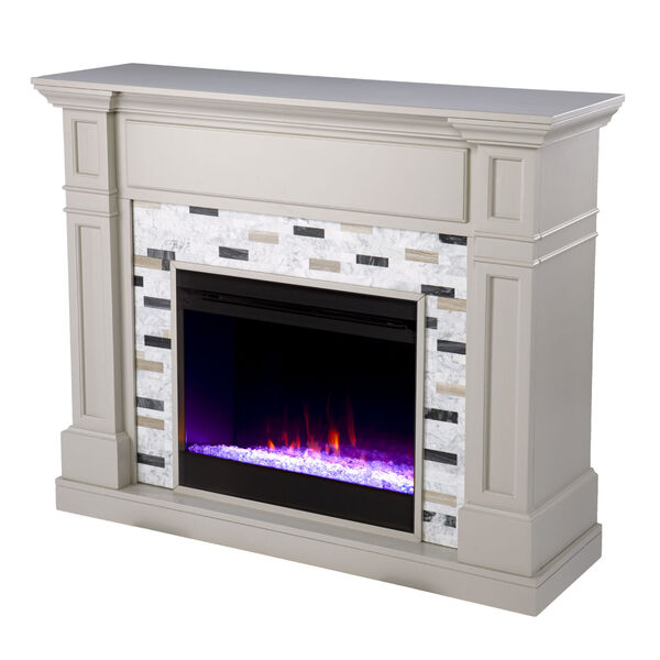 Birkover Gray Color Changing Electric Fireplace with Marble Surround, image 5