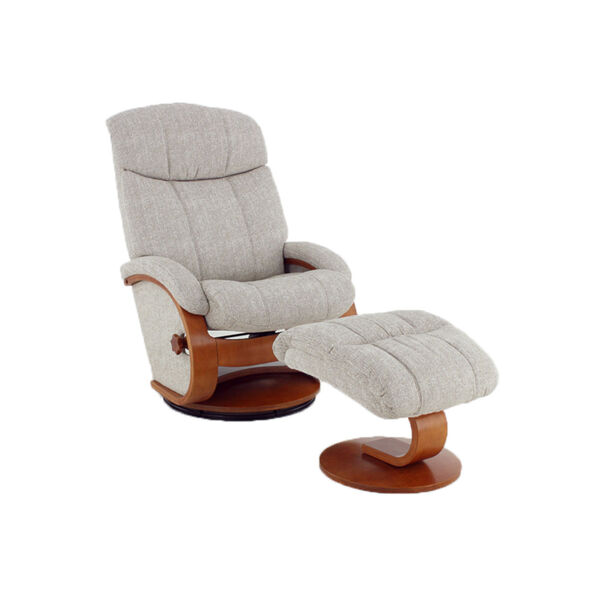 Selby Walnut Tan Linen Fabric Manual Recliner with Ottoman, image 2